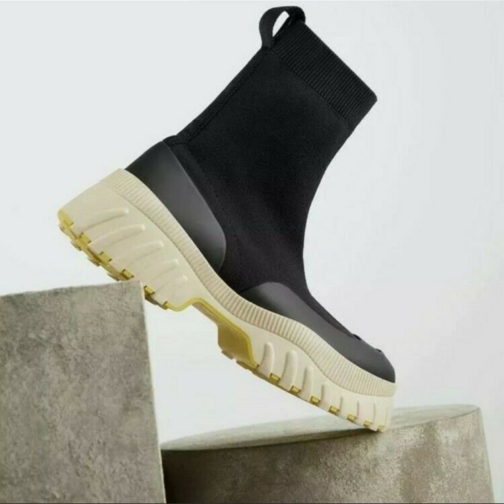 Zara Chunky Sock Boots Platform Lug Sole Black Size 36